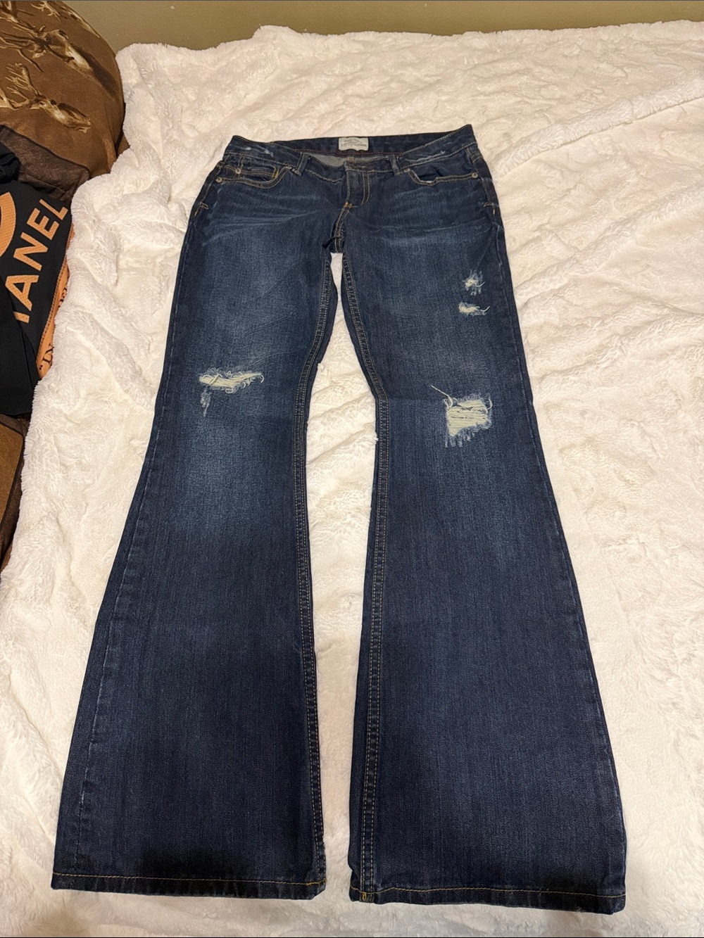 Aeropostale Dark Blue Distressed Flare Jeans - Women